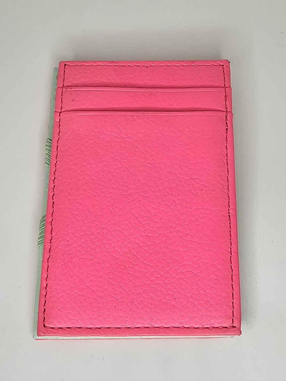 J.Crew Neon Pink Mint Green Leather Magic Wallet Minimalist Slim Card Holder - Picture 4 of 4
